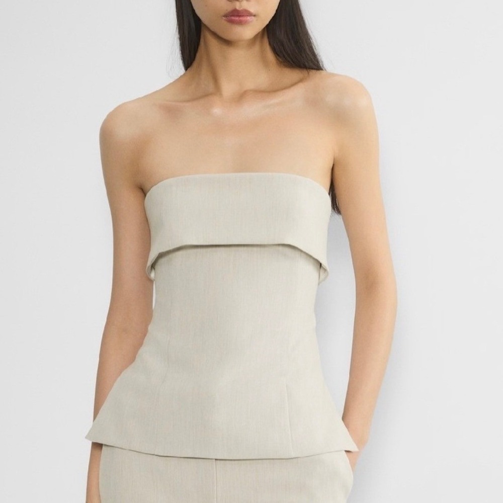 Babaton Strapless Cream Linen Top